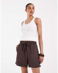 Object - Losse Short Van Linnenmix Met Gestrikte Taille - Lyst