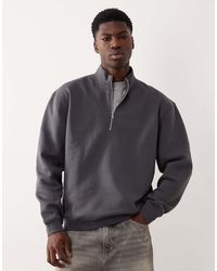 ASOS - Sudadera Gris Carbón Básica Holgada Con Cremallera Corta Essentials De - Lyst