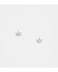 Kingsley Ryan - Pendientes De Botón De Plata De Ley Con Diseño De Circonita En Forma De Corona De -Plateado - Lyst