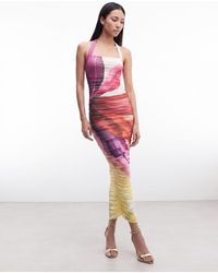AFRM - Indina Printed Mesh Hatler Neck Midi Dress - Lyst