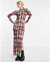 Annorlunda - Mesh Tie Dye Check Print Cut-out Detail Maxi Dress - Lyst