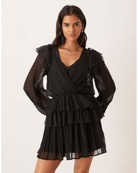 ASOS - V Neck Smock Mini Dress With Ruffles - Lyst