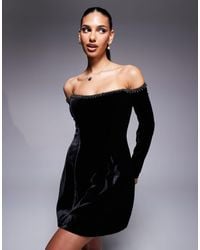 Bardot - Nadene - robe courte à manches longues avec encolure à détails - Lyst