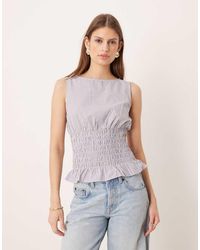 Glamorous - Shirred Waist Top With Ruffle Hem - Lyst