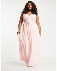 Tfnc Plus - Bridesmaid Wrap Front Chiffon Maxi Dress With Embellished Shoulder Detail - Lyst