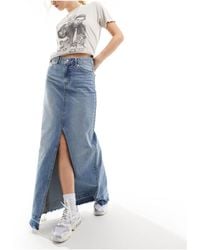ASOS - Denim Maxi Skirt With Double Split - Lyst