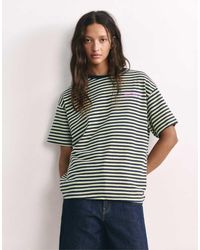 Pull&Bear - Gestreept T-Shirt Met Tekst - Lyst