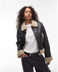 TOPSHOP - Faux Leather Shearling Fitted Aviator Jacket - Lyst