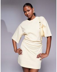 ASOS - Cinched T-shirt Mini Dress With Shoulder Pads - Lyst