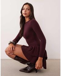 Aria Cove - Knitted Long Sleeve Ruffle Skirt Mini Dress - Lyst