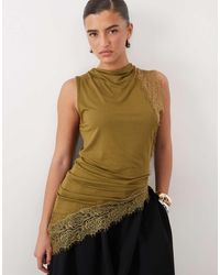 ASOS - Slinky Asymmetric Lace Trim Top - Lyst
