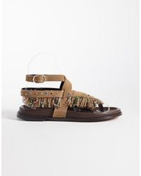 Steve Madden - Wendell Embellished Fringed Flat Sandals - Lyst