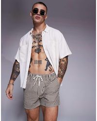 ASOS - Gestreepte Korte Zwemshort Van Seersuckerstof - Lyst