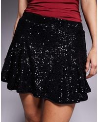 ASOS - Minigonna Svolazzante Nera Con Godet E Paillettes - Lyst