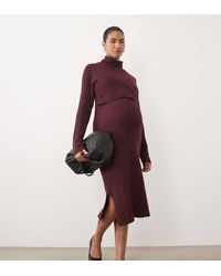 Mama.licious - Mamalicious Maternity Soft Knitted Rib Midi Dress With Nursing Function - Lyst