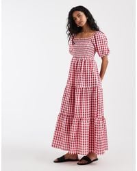Vero Moda - Shir Bodice Puff Sleeve Tie Midi Dress - Lyst