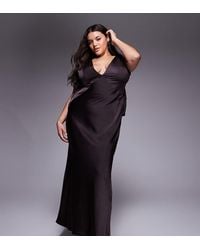 ASOS - Asos Design Curve Satin Plunge Maxi Dress With Knot Shoulder And Deep Cowl Back - Lyst