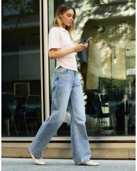 Bershka - Shimmery Straight Wide-leg Jeans - Lyst