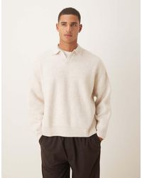ASOS - Jersey Color Avena Jaspeado De Corte Cuadrado Ultragrande Con Muesca En El Cuello De Punto Inglés Acanalado De -Neutro - Lyst