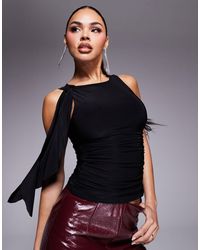 Kaiia - Exclusive Double Layered Slinky Ruched Drape Detail Sleeveless Top - Lyst