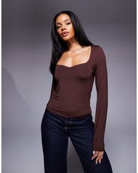 ASOS - Double Layer Long Sleeve Curved Scoop Neck Top - Lyst