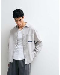 ASOS - Oversized Seersucker Stripe Shirt With Chest Embroidery - Lyst