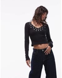 ASOS - Brushed Rib Scoop Neck Long Sleeve Top With Button Detail - Lyst