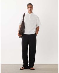 ASOS - Boxy Oversized Linen Blend Shirt With Grandad Collar - Lyst