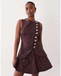 ASOS - Linen Look Waistcoat Mini Dress With Poplin Skirt - Lyst
