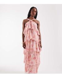 Vero Moda - Felicia Halter Neck Tiered Maxi Dress With Corsage Detail - Lyst