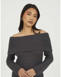 Brave Soul - Bardot Ribbed Knit Mini Dress - Lyst
