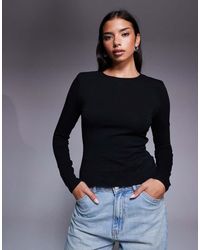 ASOS - Long Sleeve Crew Neck Top With Shoulder Pads - Lyst