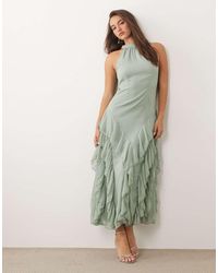 Vila - Hoogsluitende Boho Maxi Jurk Met Gestrikte Achterkant - Lyst