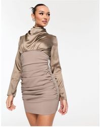 ASOS - High Neck Satin Mini Dress With Structured Skirt - Lyst
