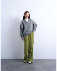 TOPSHOP - Velvet Mid Rise Tie Waist Wide Leg jogger - Lyst