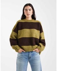 ASOS - Jersey A Rayas Marrón Chocolate Y Verde Oliva Extragrande Con Cuello Redondo De - Lyst