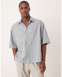 ASOS - Camisa Verde A Rayas De Corte Cuadrado Extragrande Con Media Manga De - Lyst