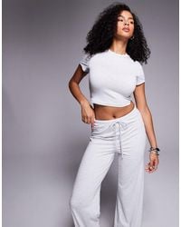 Princess Polly - – midvale – set mit hochgeschlossenem cropped-t-shirt und hose mit weitem bein aus feinstrick - Lyst