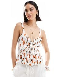 ASOS - Top Milkmaid Arancione Con Stampa A Quadretti E Finiture A Zig-Zag - Lyst
