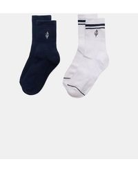 Stradivarius - Set Van 2 Paar Gestreepte En Geborduurde Sokken - Lyst