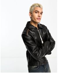 Collusion - Distressed Faux Leather Harrington Bomber - Lyst
