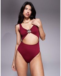 South Beach - Cutout Crinkle Swimsuit With Shell Hardware - Lyst