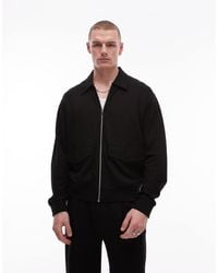 TOPMAN - Chaqueta Negra Estilo Camisa Extragrande De Sarga Premium De - Lyst