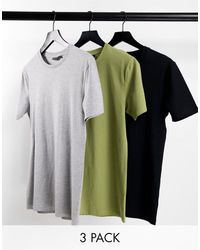 ASOS 3 Pack Muscle Fit T-shirt With Crew Neck - Green