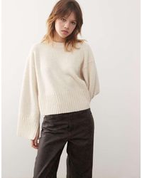 Monki - Crew Neck Knitted Jumper With Ribbed Cuffs And Hem Detail - Lyst
