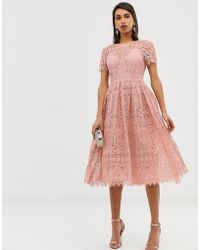ASOS Lace Midi With Ribbon Tie And Open Back - Pink