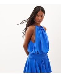 ASOS - Asos Design Petite Satin High Neck Drop Waist Flippy Mini Dress - Lyst