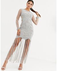 A Star Is Born Robe longue à franges - Gris