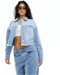 In The Style - Giacca di jeans chiaro con cuciture sfrangiate e tasche - Lyst