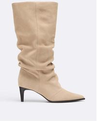 Stradivarius - Leather Slouchy Heeled Boots - Lyst
